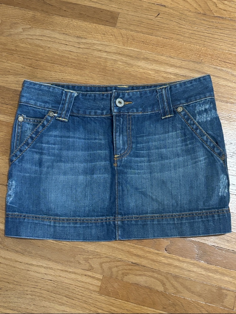 Old Navy Blue Denim Mini Skirt “ultra low waist” size 6